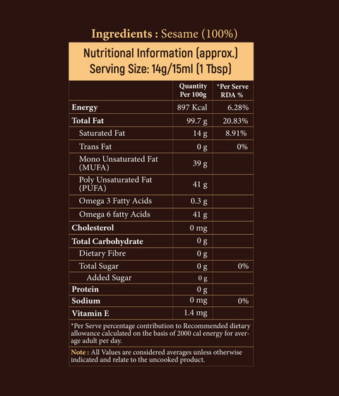 Sesame Oil - Cold-pressed virgin oil
